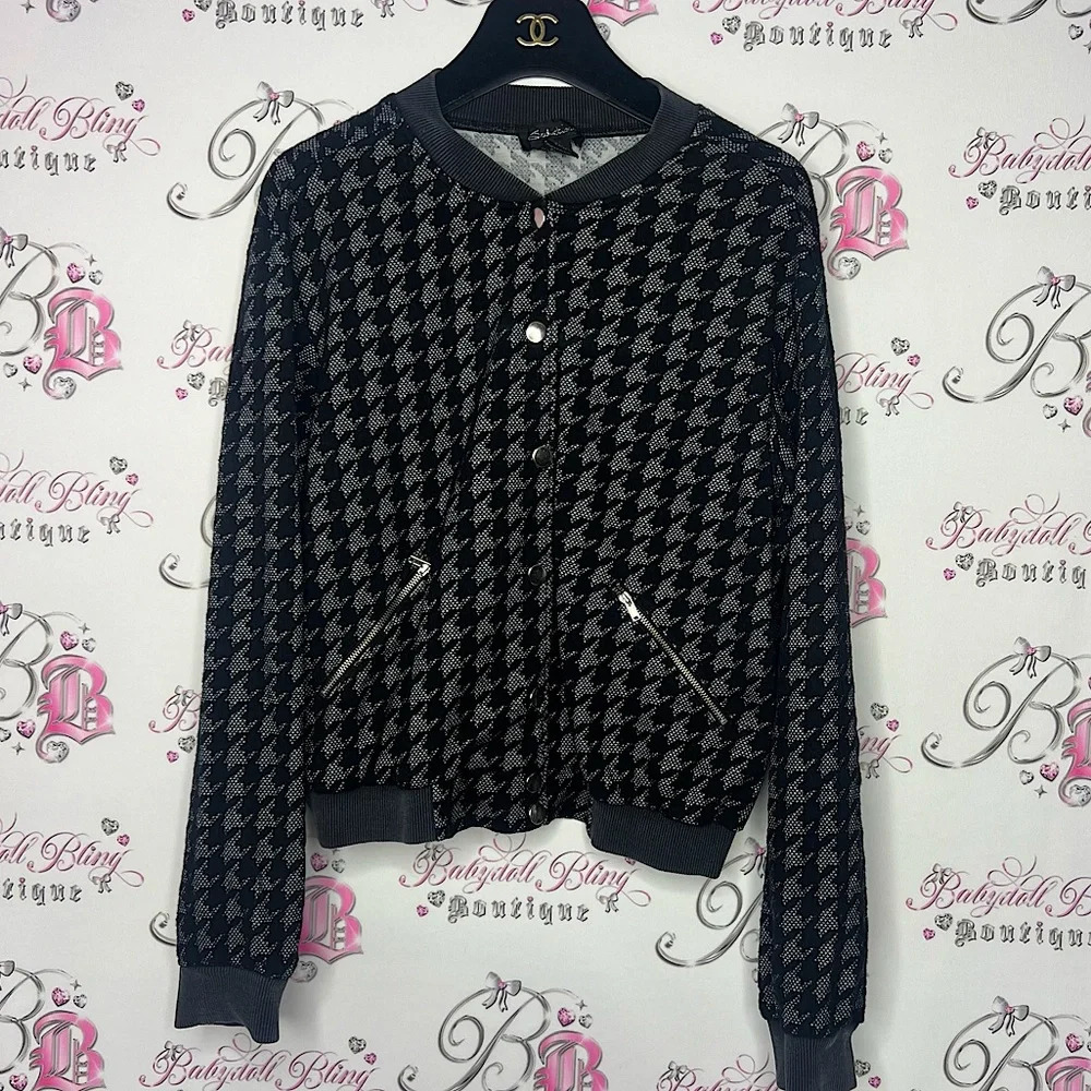 Seduction houndstooth coat cardigan jacket sweater grey  and black with silver